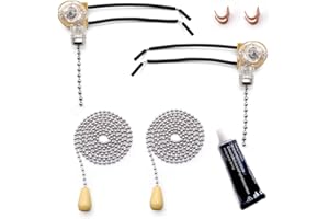 CHSEROK 2 Set Universal Ceiling Fan Pull Cord Switch,Wall Light Pull Cord Switch, Home Decoration Pull Chain Switch with 1 Meter Extension Cord，Sliver
