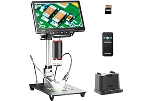 TOMLOV DM201 Max Microscopio digitale, 25MP 7" Microscopio HDMI con Schermo IPS, Luce Trasmessa Inferiore, Microscopio per Monete, 10" Supporto, compatibile con PC/TV, 32GB Scheda