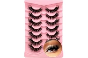HERACKS 7 Paare 3D Falsche Wimpern Katzenauge, Flauschiges Volumen Curly Cat-Eye Künstliche Wimpern Natürlich Look, Wiederverwendbar Handgemacht Faux Mink Make-up-Wimpern(7P-HR-Z19)