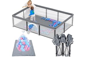 G TALECO GEAR Baby Playpen with Mattress, 180 x 127 cm Playpen, Baby Foldable, Indoor and Outdoor Baby Playpen, Foldable with 50 Ocean Balls