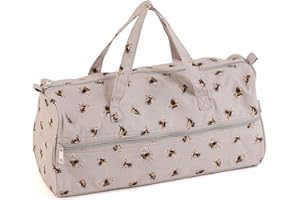 Hobby Gift Knitting Bag - Large Yarn Holder Wool Storage Bag - Zipper Compartment for Up to 40cm Knitting Needles, Crochet Hooks and Accessories - 16.5 x 45 x 19.5cm - Bees