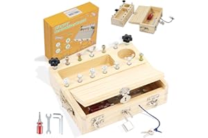 Hiegvor Montessori Spielzeug ab 3 4 5 Jahre, Motorikspielzeug Holzspielzeug Schraubendreher Busy Board mit Schlüssel und Schloss, Lernspielzeug Geschenk für Jungen Mädchen