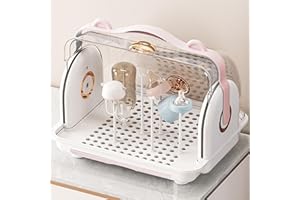 HUASEAN Babyflaschen-Trockengestelle Mit Staubschutzhülle, Tragbare Aufbewahrungsbox Für Kleinkinderflaschen Mit Großer Kapazität, Flaschen-Trockengestellbehälter Mit Abtropffläche, Flaschenaufbewahrung