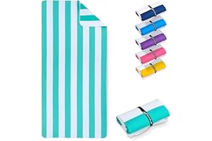 Fit-Flip Telo Mare Microfibra – Leggero, fine e ad Asciugatura Rapida - Asciugamano Microfibra Grande - Telo Mare XXL - 100% Riciclato - Rigato Turchese-Bianco 160cmx90cm