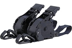 SANDAX 2 Set di cinghie di ancoraggio automatiche lunghe 3,65 m con gancio a punta autoretraente I Cinghie di cricchetto larghe 25 mm caricabili fino a 340 kg I DIN EN 12195-2 I nere con cricchetto