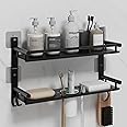 Plantex 5in1 Bathroom Organiser Without Drill/Multipurpose Stainless Steel Bathroom Shelf/Bathroom Rack with Soap Stand/Tumbler/Toothbrush Holder/Bathroom Accessories Set-Wall Mounted (Black)