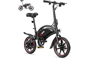 DYU D3S - Bicicleta eléctrica Plegable de 14 Pulgadas, 25 km/h, Velocidad máxima, 40 km de Alcance, Frenos de Disco, Plegable, para Adolescentes y Adultos
