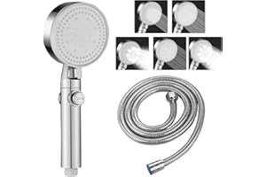 KLGFI Wassersparender Duschkopf mit Schlauch, 1.5M Schlauch für Duschkopf mit Schlauch Wasserstopp, 5 Modi Sparduschkopf, 9 cm Durchmesser Handbrause, Hochdruck Duschkopf für Badezimmer