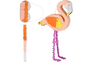 Relaxdays Pinata Flamingo, mit Stab & Maske, Partypinata Kinder, Geburtstag, zum Befüllen, HxBxT: 81 x 44 x 8 cm, bunt