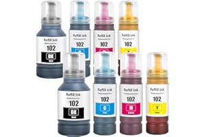 SHUOLEI 102 Ink Compatible with epson E102 Refill Ink Bottle Multipack for ecotank ET-2850 ET-3850 ET-2856 ET-4856 ET-4850 ET-2756 ET-4750 ET-2851 ET-15000 ET-2700 ET-2750 ET-2751 ET-3700 (8 Pack)