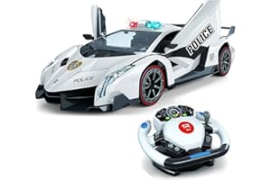 Top Race Pilot zdalnego sterowania RC policyjny TR-911, sterowanie grawitacją ruchu 4D i kierownicą, waga 1: 12, 2,4 GHz, ze światłami, syrenami, drzwi zasilane, zabawki, samochody zabawkowe