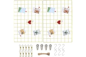 Symeton Wall Grid Gold (45 x 65 cm) Pack of 2, Photo Wall Grid, Decorative Grid, Multifunctional Grid Wall Gold, DIY Photo Wall Decoration, Gold Wall Grid Can Be Combined with Photos, Dried Flowers,
