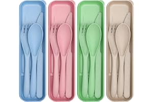 KQDRAVINE 4 plastbestickset, återanvändbara resebestick med etui, campingbestick med sked, kniv och gaffel, bärbara bestick f