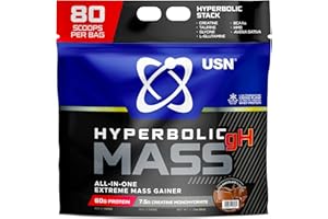 USN Hyperbolic Mass Dutch Chocolate 6kg: High Calorie Mass Gainer Protein Powder for Muscle Building and Weight Gain - Improved Formula & Flavour with 7.5g Creatine Monohydrate and Less Sugar