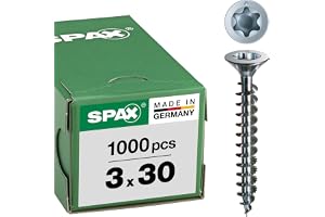 SPAX Universalskruv, 3,0 x 30 mm, 1 000 stycken, T-STAR plus, försänkt huvud, full gänga, 4CUT, WIROX A3J, blank galvaniserad