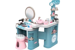 Smoby - My Beauty Center - Institut de Beauté pour Enfant - Coiffure + Onglerie + Maquillage Factice - Fonctions Sons et Lumières - 32 Accessoires - 320240