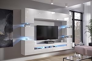 Com4t-Style Modern Living Room Furniture Set Storage Tv unit entertainment media wall center Hi Fi cupboard cabinet (white gloss)