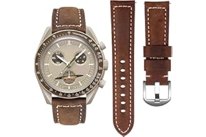 Stanchev Correa De Reloj De Cuero para Omega X Swatch Moonswatch/Rolex Watch/Seiko Watch De 20 Mm, Correa para Reloj Moonswatch Speedmaster De Repuesto