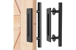 DOCACHE Manija de Puerta de Granero,Tiradores de Puerta de Cobertizo Negro, Tirador de Puerta Corredera, Manija de Puerta de Granero Resistente, para Garaje, Granero, Jardín Portones (30cm, Rectangular)