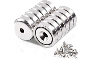 KEUKENKET 12 imanes de neodimio superfuertes, fuertes con base redonda y agujeros, 16 mm, imanes de tierras raras con agujeros avellanados y tornillo para manualidades de cocina, madera, herramientas de