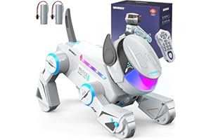 SIMREX Roboter Hund Spielzeug für Kinder, Interaktiver intelligenter Roboterhund mit Berührungssensor, Bluetooth-Fernbedienung, Tanz-Tricks, LED-Augen, Geburtstagsgeschenk für Jungen und Mädchen, Grau