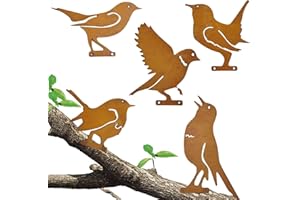 Suynauetev 5 PCS Oiseaux Decoratifs rouillé Oiseau Decoration Deco Jardin Exterieur rouillée Métal Rouillé Metal Bird pour Décoration de Tronc de Branche d'arbre pour Patio Parc et Clôture