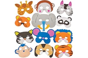 Baker Ross FN146 Masques d'animaux en mousse - paquet de 12, kits de costumes pour enfants, accessoires pour jeux d'éveil
