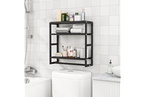 Easyhomie Adjustable Bamboo Wall Shelf, Three Tier Multifunctional Bathroom Shelf & Kitchen Shelf & Plant Shelf & Book Shelf & Living Room Display Shelf, Wall-Mounted or Free Standing