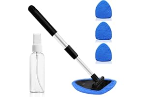 JNBGTU Car Window Cleaner Kit, Multifunctional Expandable Windscreen Cleaner with 180° Swivel Head, 3 Microfiber Pads, Spray Bottle, Ideal for All Vehicles