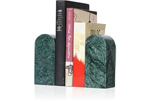 Koville Luxury Indian Marble Bookends for Shelves, Decorative Book Ends, 7lbs Heavy-Duty Marble Book Holders, Bookshelf Apartment Decor for Normal Books/CD/Video Games(Indian Green)