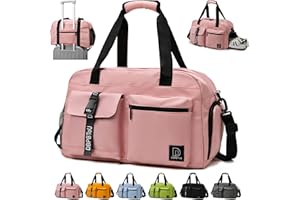 DBPBToU Sac de Sport Femme, Sac Sport avec Compartiment pour Chaussures, Sac de Voyage Femme Imperméable avec Compartiment Humide (Rose)
