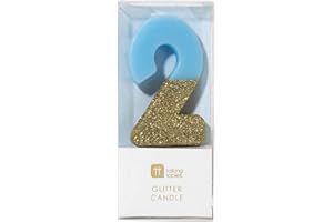Talking Tables Originales Bougie Chiffre 2 | Topper Gâteau Anniversaire | Paillettes Or et Bleu, BDAY-CANDLE-BLU-2, BLUE