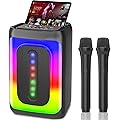 Ankuka Machine Karaoké avec 2 Microphones, Enceinte Bluetooth Portable avec Lumières LED TF/USB, FM, Aux, TWS pour Fête et Adultes, Cadeau pour Amis et Famille (Noir)