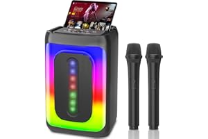 Ankuka Máquina de Karaoke con 2 micrófonos, Altavoz Bluetooth portátil con Luces LED, TF/USB, FM, AUX, TWS para Fiestas y Adultos, Regalo para Amigos y Familiares (Negro)