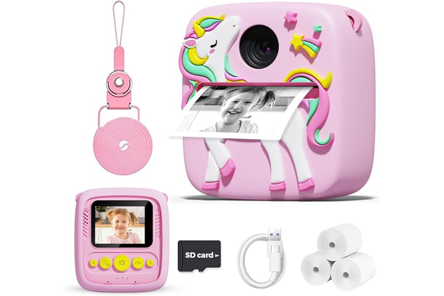 Kids Camera Instant Print, Christmas Birthday Gifts for 3 4 5 6 7 8 9 Year Old Boys Girls, 1080P Kids Digital Camera Toddler Boys Girls Toys Age 3-9 Pink