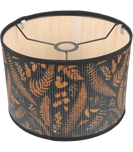 FANSU Abat-Jour Bambou Tambour 30x20 Cm Peinture Encre Noire – Abat-Jour Artisanal Moderne Pour Lampe De Table, Chevet Ou Suspension E27