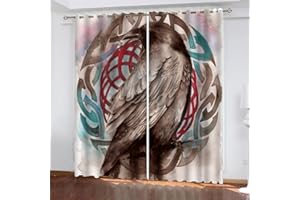 NUYSP Wikinger Vorhang Blickdicht B 220 X H 215cm Polyester Vorhänge mit Ösen 2er Set Gardinen, 3D Gedruckt Krähe Aquarell Verdunkelungsvorhang für Kinderzimmer Wohnzimmer Schlafzimmer