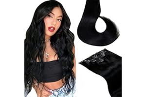 LaaVoo Extension Cheveux Naturel Clip Noir Extension Cheveux Naturel Clip Noir à Clip Extension Naturelle a Clip Remy Hair 60cm/7Pcs 120G #1