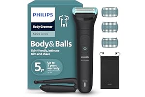 Philips Afeitadora Corporal Series 5000 - Depiladora Masculina con sistema de protección, Recorta y depila las zonas íntimas y la espalda, 100% impermeable, 100 min de autonomía, BG5480/15.
