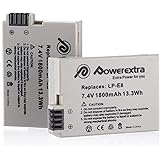 Powerextra Lot de 2 Batterie Compatible avec LP-E8 1800mHA pour LP E8 Rebel T3i T2i T4i T5i EOS 600D 550D 650D 700D Kiss X5 X