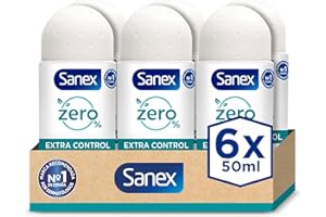 Sanex Zero% Extra Control, Desodorante Hombre o Mujer, Desodorante Roll-on, Protección 48H, Pack 6 Uds x 50ml