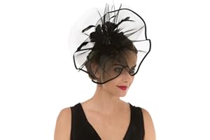 HAOJING Fascinator Hat Feather Mesh Net Veil Party Hat Ascot Hats Flower Derby Hat with Clip and Hairband for Women…