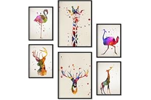 Nacnic Zestaw 6 plakatów ze zwierzętami akwarelowymi kolekcja kolażu kolaż do dekoracji wnętrz, format A3 i A4, bez ramki