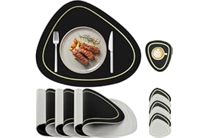 BENAEP Placemats Double-Sided Leather Placemat Indoor Outdoor Table Mats Set of 6 with Coasters Heat Resistant Waterproof Oil-Proof Washable Wipeable Place Mats for Kitchen Dining Patio Table Decor