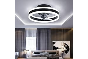 TATANE Reversible Plafonnier Ventilateur Silencieux Telecommande 6 Vitesses Chambre Ventilateur de Plafond avec Lumiere Moderne Salon Φ40cm 24W Dimmable LED Ventilateur de Plafond,Noir