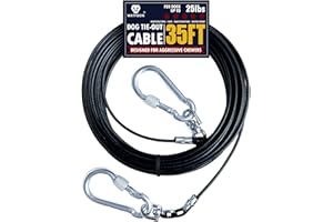 WATFOON Dog Tie Out Cable 35 Feet- Pets Lead for Small Dogs Puppy Kitty - Dog Leads Light Weight - Up to 25 Pounds - Rust Free Dog Chain for Yard (Black 35ft)