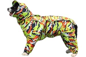 DHGTEP Hunderegenmantel mit Abnehmbarer Kapuze, Verstellbare Hundemäntel Wasserdicht mit Beinen Regenjacke mit Kapuze Kragen Loch Outdoor Jumpsuit (Color : Camouflage, Size : 30)