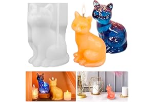 TUXUZAL Molde de silicona para fundir velas, forma de gato, forma de vela, forma de gato, molde de vela, molde de silicona para fundir 3D, gatito, forma de jabón, resina epoxi, animales, forma de vela, gato,