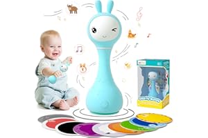 alilo Smarty Bunny Rattle Baby Toys Multi-Sensory Musical Montessori Toys,0-3-6-12-18-24 Months 1 Year Old boy/Girl Gifts，Baby Teething Toys,4 Different Modes and Color Recognition Function