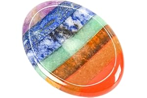 GEMMYDREAM 7 Chakra Crystal Worry Stone for Anxiety and Stress Relief, Natural Healing Crystal Gifts, Polished Gemstone Thumb Stone for Yoga, Meditation, Spiritual Gifts for Family and Friends
